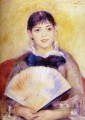 Fille avec un maître fan Pierre Auguste Renoir
